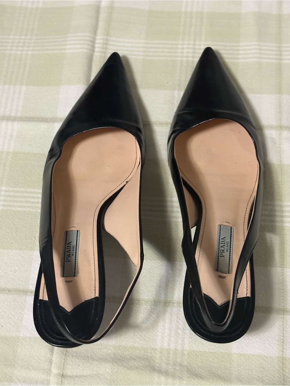 Prada Black Leather Pointed Slingback Flats